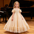 Girls' flower girl wedding dress evening gown runway cross-border european and american style off-shoulder tutu dress children's princess dress wholesale in stock