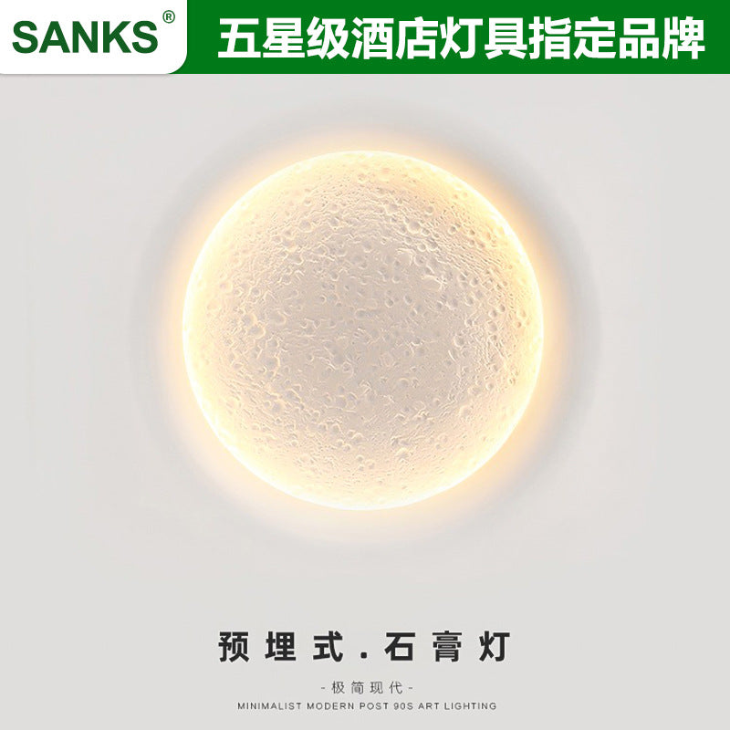 Three pine concealed moon plaster lamp embedded LED creative bedroom living room background wall decorative mural wall lamp