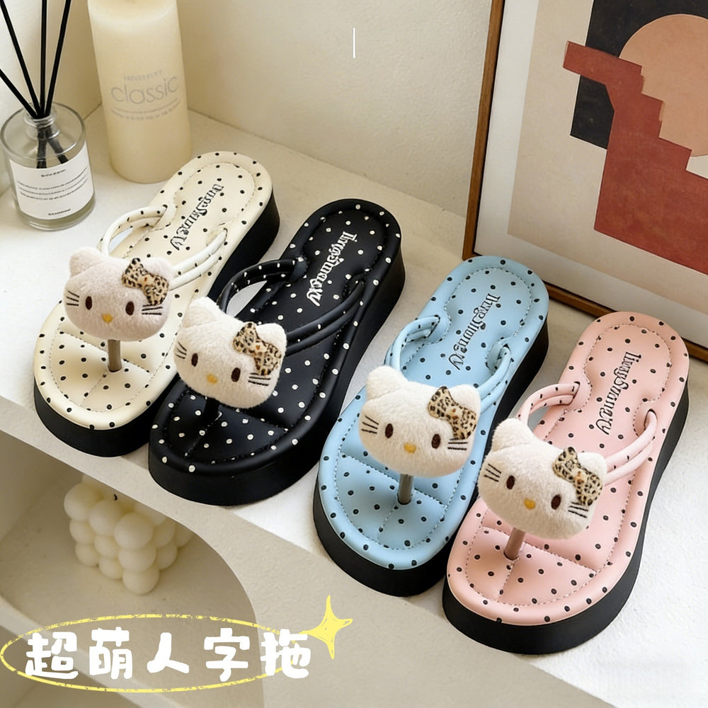 Kitten polka dot flip-flops outwear sandals new arrivalinsfashionthick sole flip-flops korean style home slippers for women