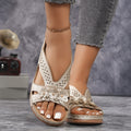 Wholesale women's plus size slippers for export: 2025 summer new arrivals - european and american style wedge heel platform slides with cutout, rivet, and floral embellishments