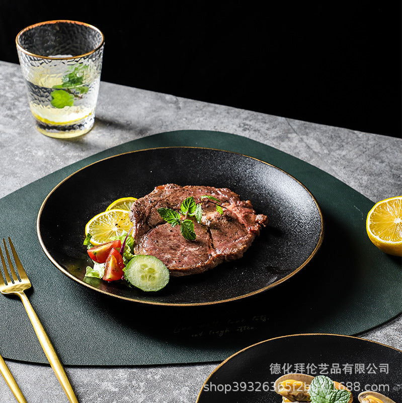 Steak plate western dinner plate creative black matte gold rim steak plate commercial ceramic tableware western dinner plate