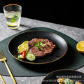 Steak plate western dinner plate creative black matte gold rim steak plate commercial ceramic tableware western dinner plate