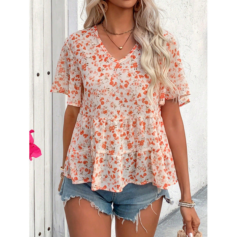 european and american cross-border trade printed top - short sleeve summer style