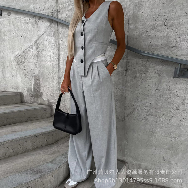 LZR172110/HDZ0258 European and American women's vest + long pants set (2-piece set)