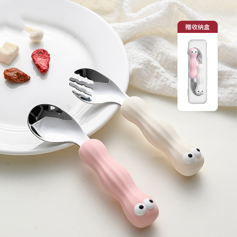 Kids' 316 stainless steel portable cutlery set - cartoon spoon, fork, training chopsticks, dinosaur baby fork and spoon set