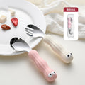 Kids' 316 stainless steel portable cutlery set - cartoon spoon, fork, training chopsticks, dinosaur baby fork and spoon set