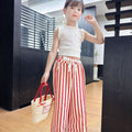 Girls' pants  new korean style kids striped lace waistband loose wide leg pants girls summer straight leg trousers