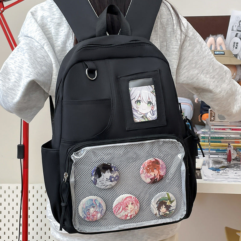 New Japanese ins college style backpack, junior high school student schoolbag, high value transparent cartoon cute backpack