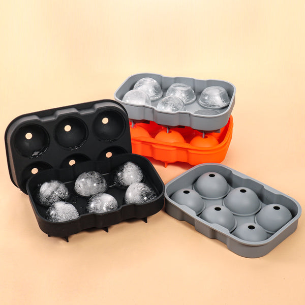 Silicone 6 Hole Round Ice Mould with Cover Easy Demoulding Whiskey Spherical 5cm Silicone Ice Hockey Ice Cube Mould
