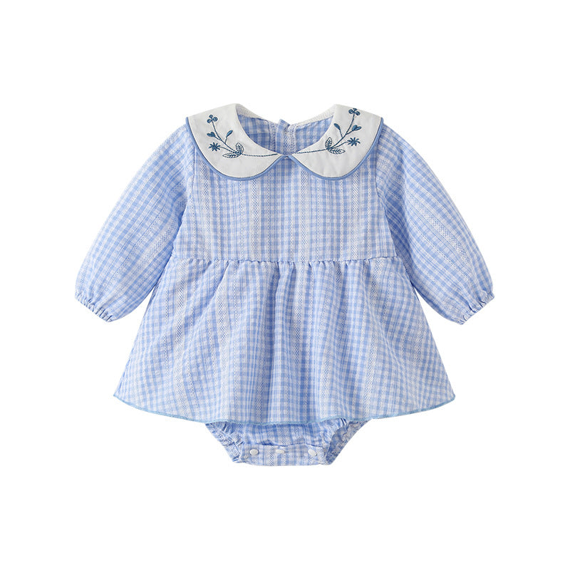 Autumn jumpsuit type a new arrival infant baby girl butt skirt doll collar embroidered plaid climbing suit