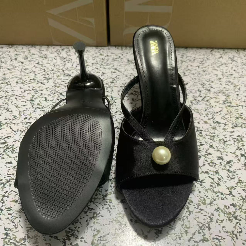 Za2025 high-heeled flip-flops outwearpopular2025frenchfashionsummer high-heeled shoes slippers sandals good looks