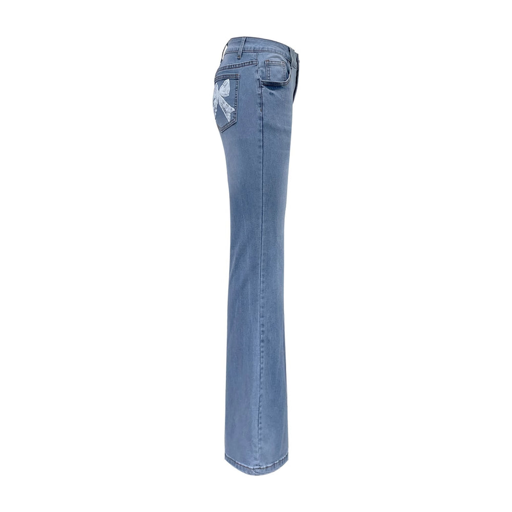 Pre-sale-65832#  cross-border fashion foreign trade women's clothing trendy personalized bow printed denim pants