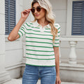 European and american cross-border e-commerce new    casual striped knitwear turn-down collar sweater top for women