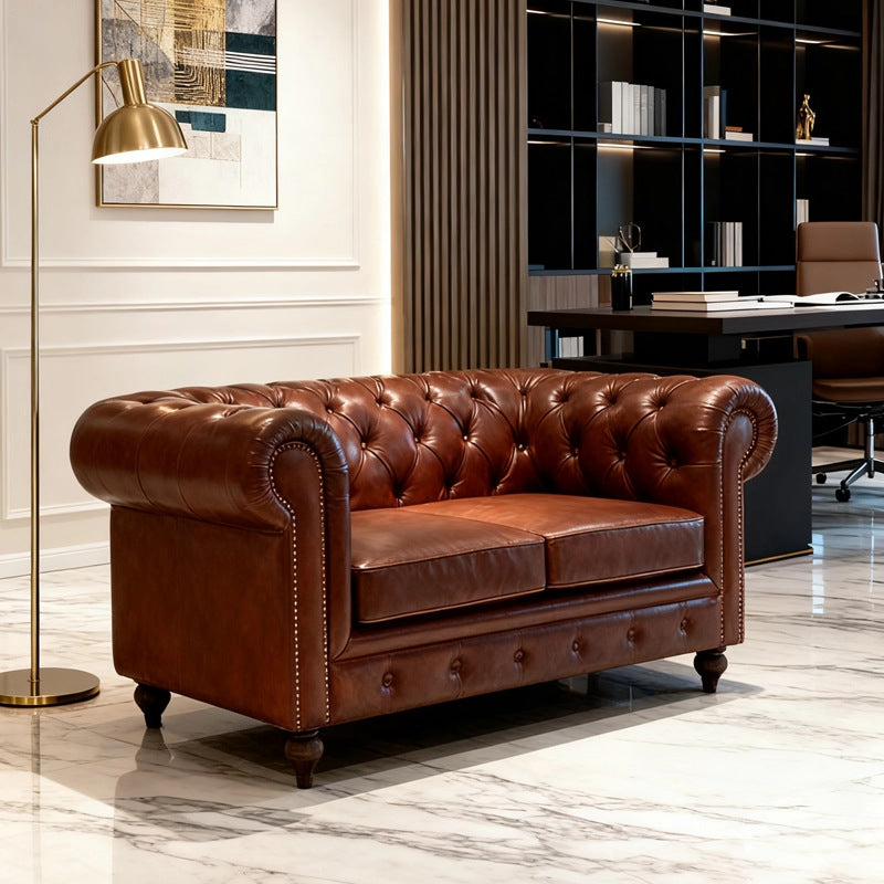 American genuine leather sofa living room first layer cowhide single double three-person retro buckle oil wax leather cafe combination sofa