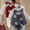 Girls' fleece-lined winter dress with floral appliqué set - new autumn/winter collection - stylish two-piece princess outfit with vest