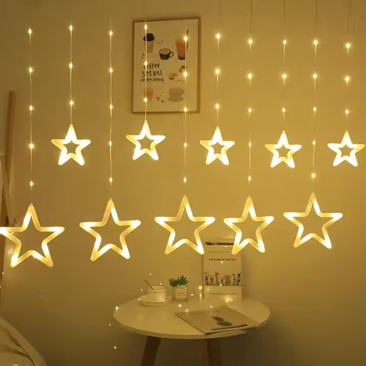 Cross-border  LED leather line pentagram curtain light waterproof star flashing light Christmas decoration star curtain light