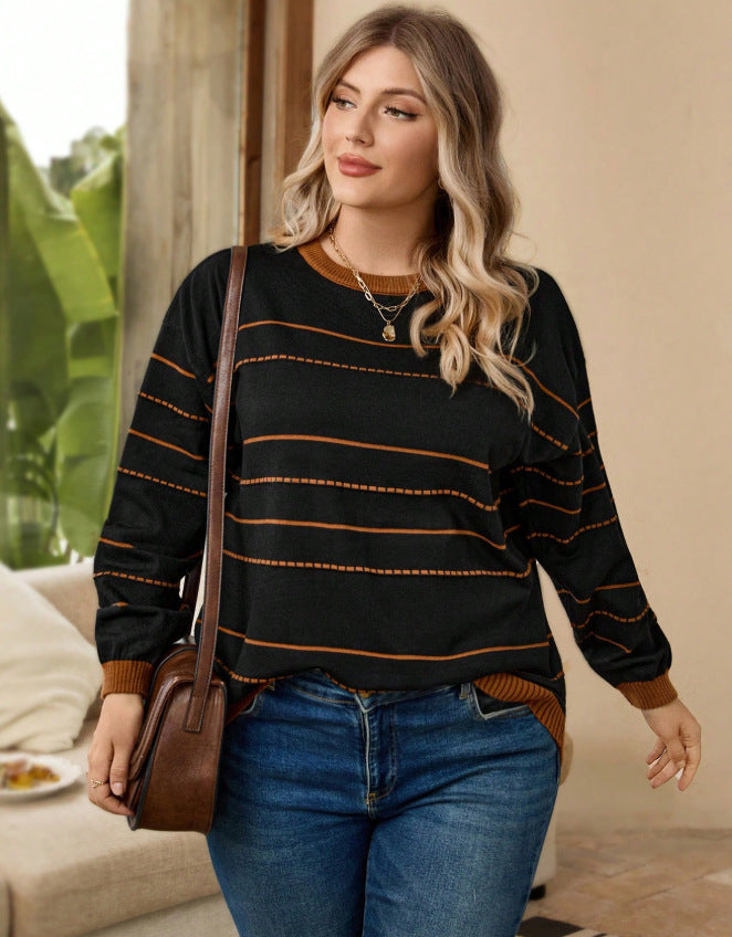 Korean style striped soft & cozy autumn/winter petite women's winter base layer sweater - versatile retro pullover knit inner layer