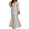 Party light luxury jacquard skirt suit lapel silm suitoutwear mermaid hip skirt banquet dress two-piece set