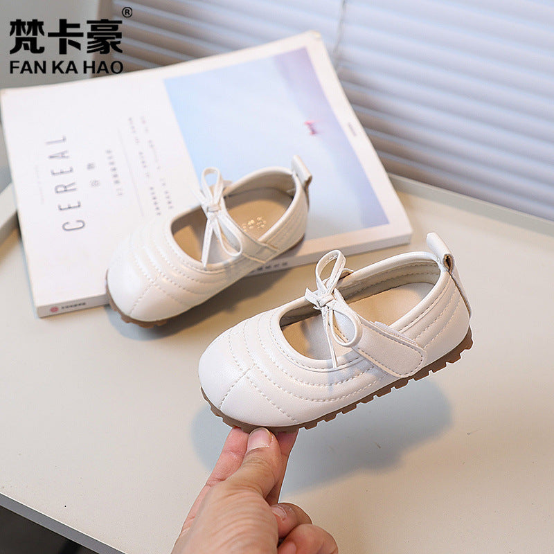 Vancahao kids' leather shoes -  autumn new collection - korean style sweet bow princess flats for little girls