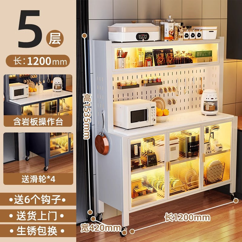 Kitchen multi-tier sideboard floor cabinet multifunctional storage rack microwave oven oven steel storage cabinet household storage cabinet