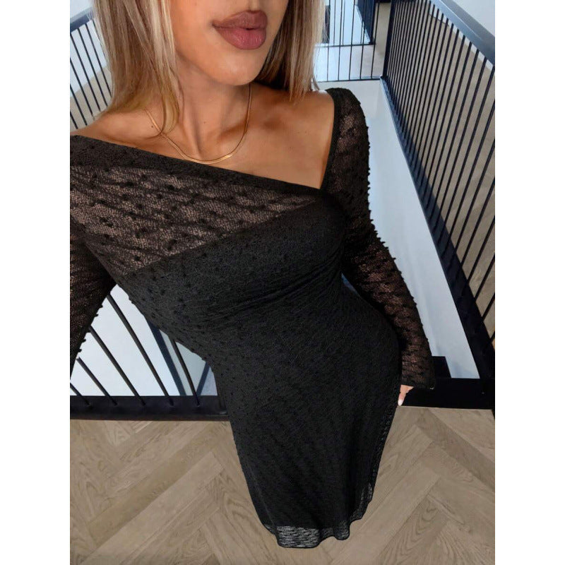 fashionautumnew arrival leopard print elegance asymmetrical off-shoulder fashioncasuallong sleevessdress for women
