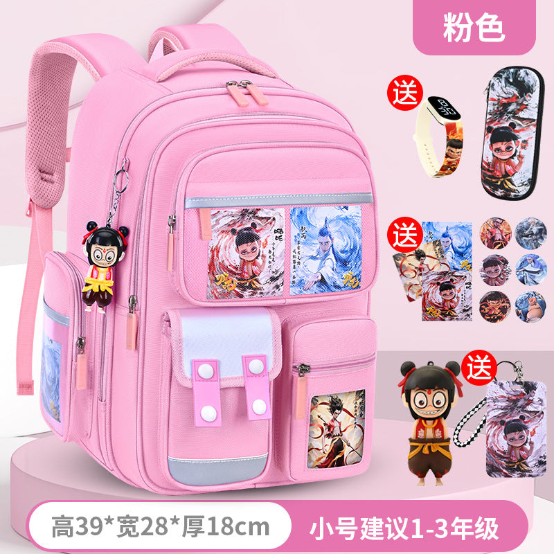 New nezha backpack for elementary school students, grades 1-6, lightweight, spine-protecting, load-reducing, large capacity for boys and girls