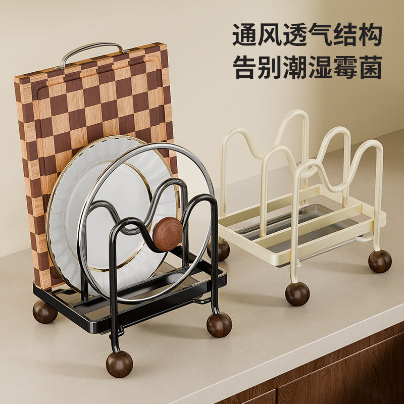 Medieval style countertop pot lid chopping board rack carbon steel kitchen cutting board rack pot spatula spoon vertical drain rack