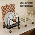 Medieval style countertop pot lid chopping board rack carbon steel kitchen cutting board rack pot spatula spoon vertical drain rack