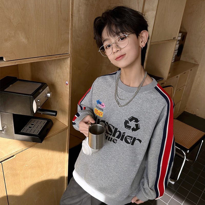 Boys' long-sleeve crew neck t-shirt - new spring/autumn  collection - stylish, casual base layer/sweatshirt for mid-to-large children - korean style