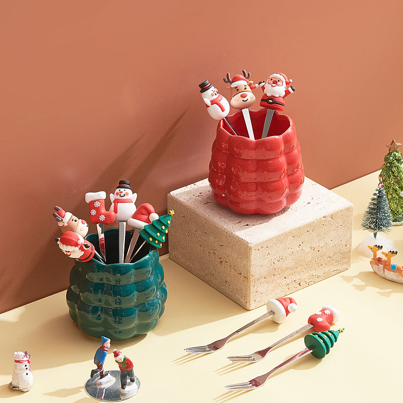 creative new year fruit fork suitfor home desktop ornaments high-looking ceramic fork spoon storage jar housewarming gift