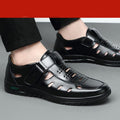 Summer hollow-out leather sandals for men - casual, breathable, business-ready, soft upper, perforated design, durable, middle-aged and elderly, dad shoes