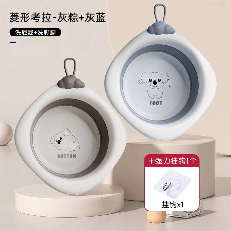 Diamond-shaped koala baby foldable wash basin - multi-purpose sink for face, bottom, and feet - newborn and infant plastic washbasin