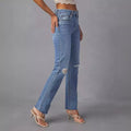 Independent station raw edge jeans for women new arrivalfashion ripped raw edge straight-leg pants stretch washed jeans