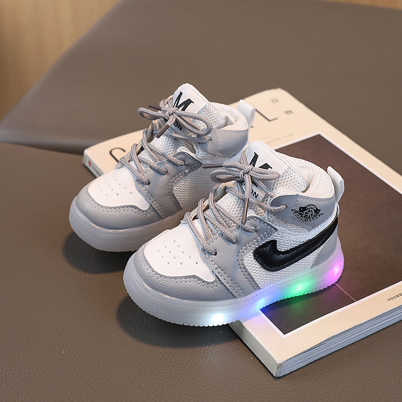 Spring & fallkids sneakers high-top girl mesh casual shoes boys sneakers 1-6 years old baby led light-up shoes