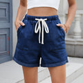 European and american cross-border e-commerce summer new arrivals:  independent store washed, rolled-hem, elastic waist, drawstring denim shorts for women