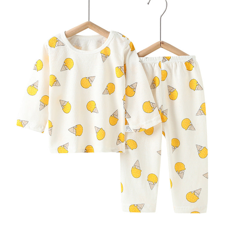 Baby underwear set summer thin pure cotton unisex baby mesh air conditioning suit pajamas infant round neck set