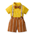 Korean style boys' summer outfit: stylish short-sleeve shirt and striped overalls set