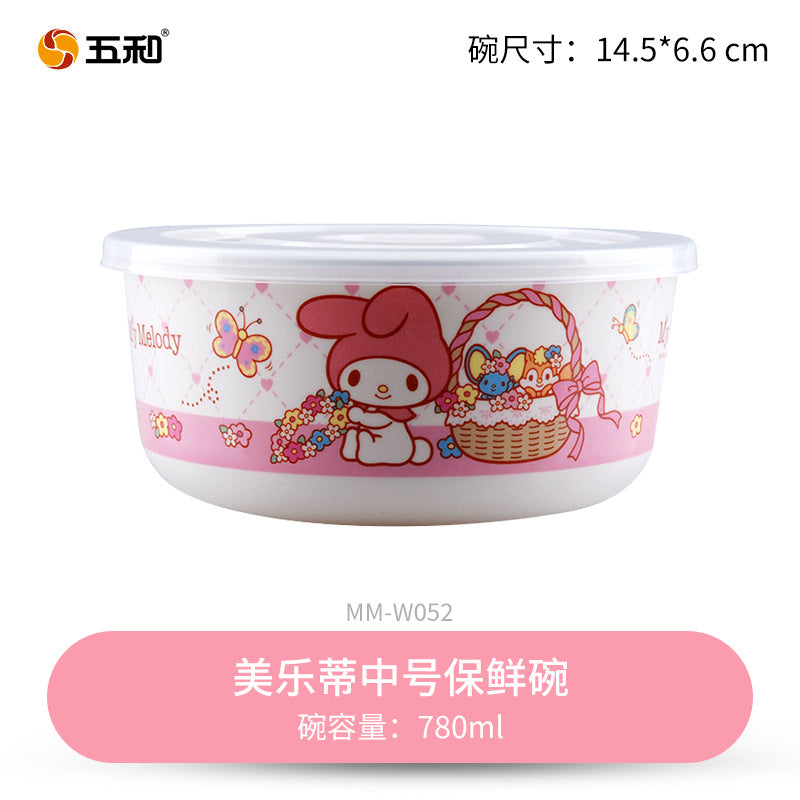 Bowl set Fresh-keeping bowl Instant noodle bowl Melamine tableware Lunch box Imitation porcelain round soup bowl with lid Sealed bento box