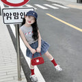 Girls'  summer comfortable cartoon cat tank top set, baby girl casual sweet denim skirt two-piece outfit