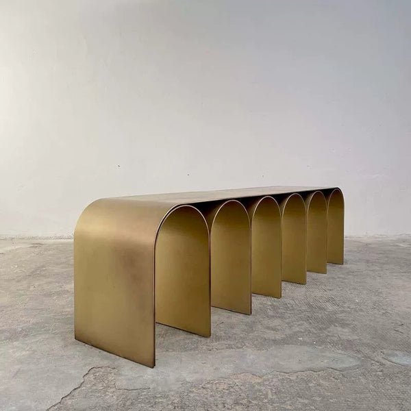 Italian modern minimalist stainless steel metal arched design home bedroom wrought iron bench end of bed shoe changing stool