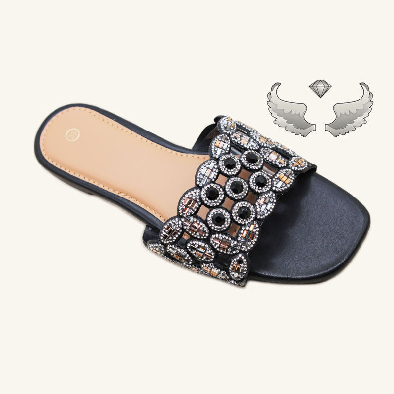 Cape Verde Foreign Trade Wholesale Craft Shoes Women's Flat Bottom Lightweight Slippers with Drills Women's Slippers