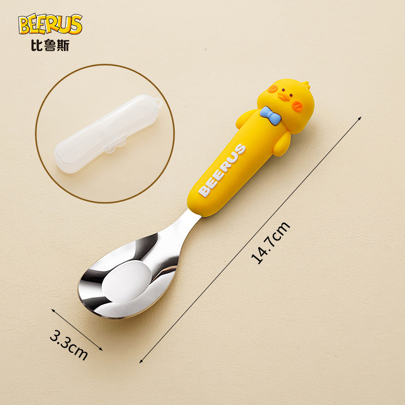 Cartoon 304 stainless steel chopsticks and spoon set - kids' dinnerware with original beerus collaboration design - wholesale