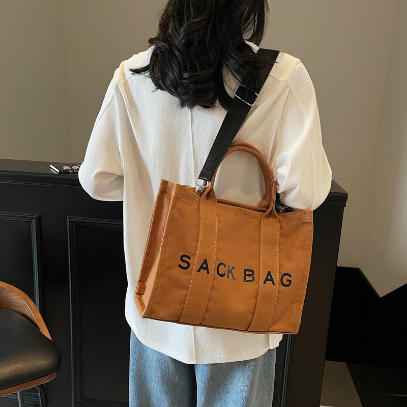 Cross-border women's bags new Korean version simple one-shoulder messenger bag women's letter printed tote bag retro portable canvas bag