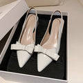 2025 summer new sweet style pointed-toe chunky heel fashion flats with bow detail, closed-toe high heel sandals for women