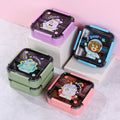 6756 - square double-compartment cartoon food container, 304 stainless steel, airtight, with utensils - prevents flavor mixing