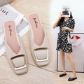 Square buckle toe half slippers women's fashionoutwear 2024new arrivalmuller flat heel buckle square toe lazy sandals women's shoes