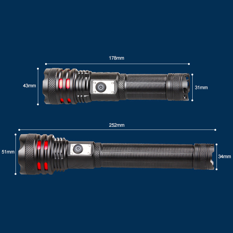 Cross-border new XHP-160 strong light USB charging telescopic variable light LED power display outdoor long-range flashlight