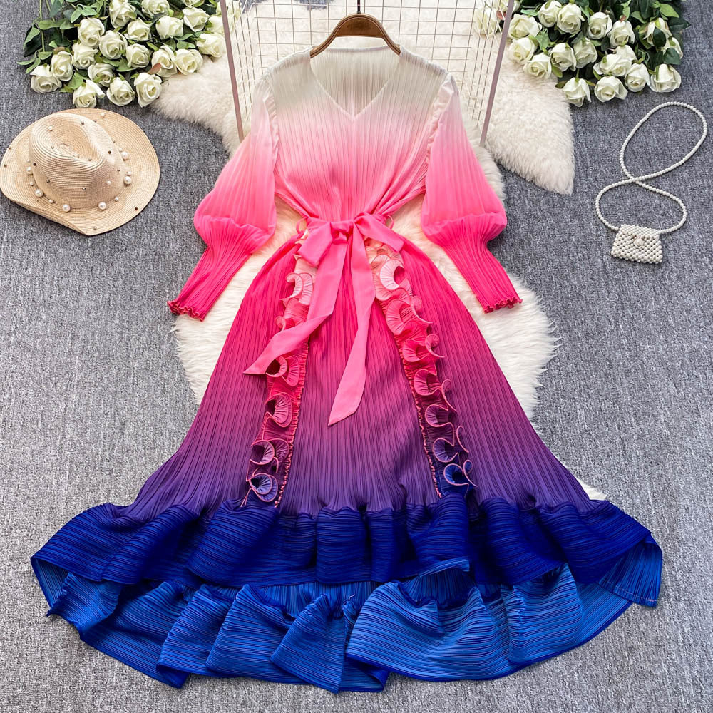 Miya foreign trade premium banquet gown - gradient ruffle detail, heavily pleated, slim-fit long dress