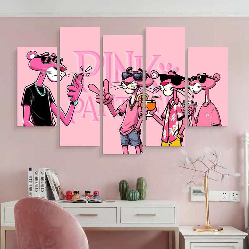 Chess and card room mahjong hall box strawberry bear creative hanging painting pink panther bedroom living room background wall decoration mural
