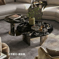 Ready-to-ship marble coffee table - luxury round coffee table with black rose design - natural stone, high-end style for home living room